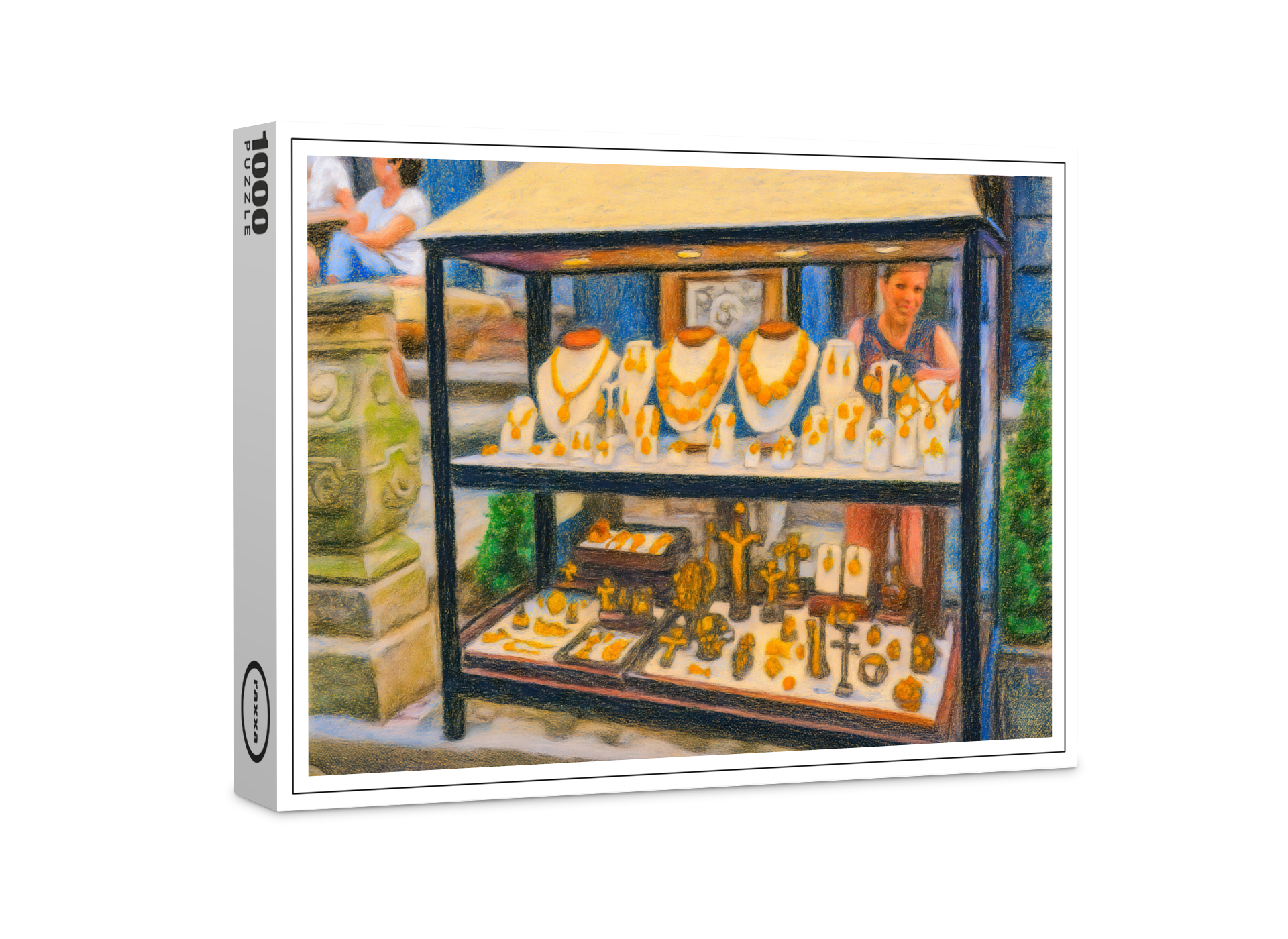 raxxa Premium-Puzzle: Pastel drawing of Danzig amber shop window display