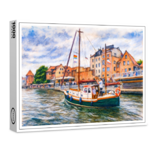 raxxa Premium-Puzzle: Pastel drawing of sailboat on Motlawa in Danzig old town
