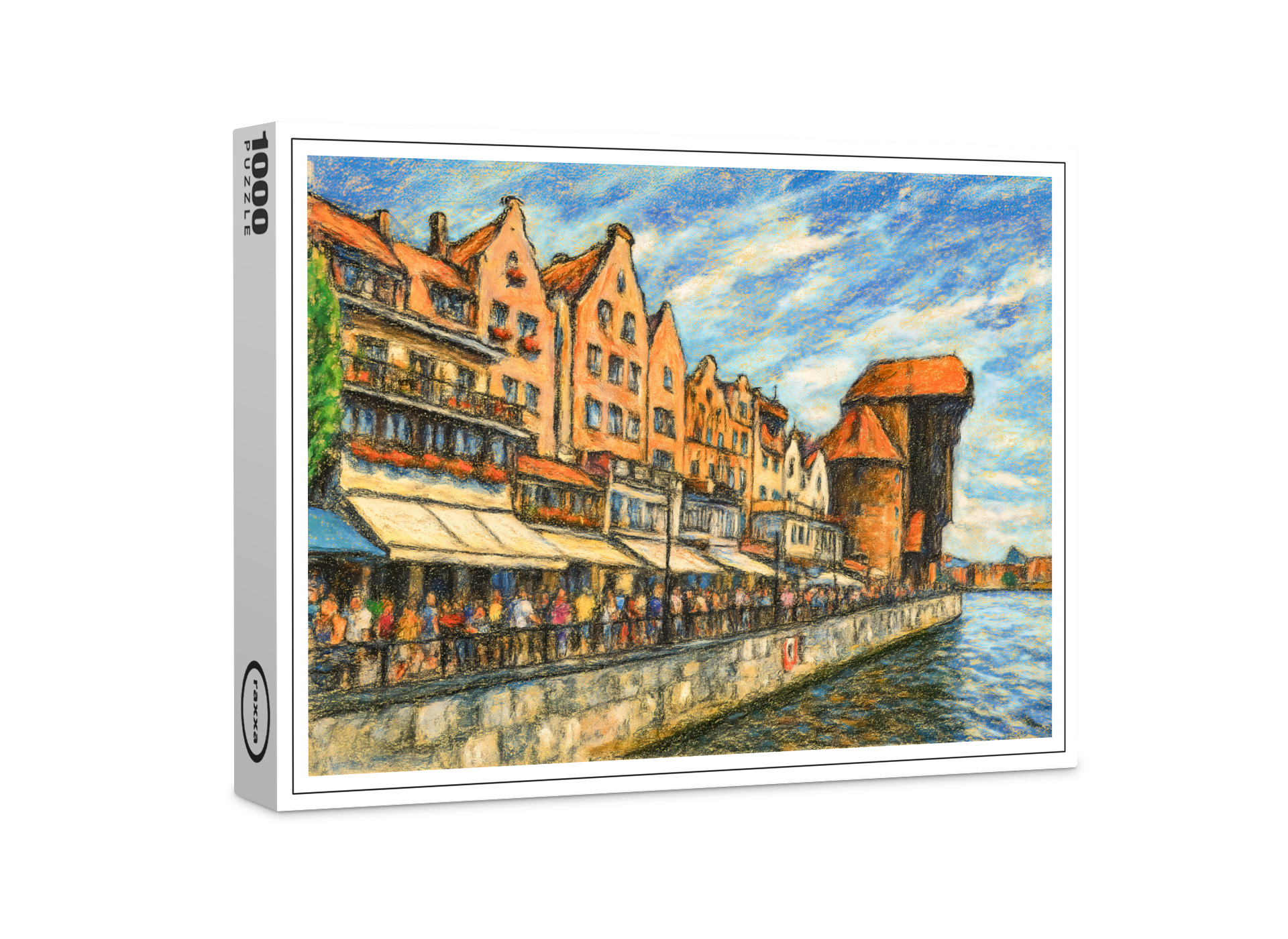 raxxa Premium-Puzzle: Pastel drawing of Danzig historic crane gate in daylight