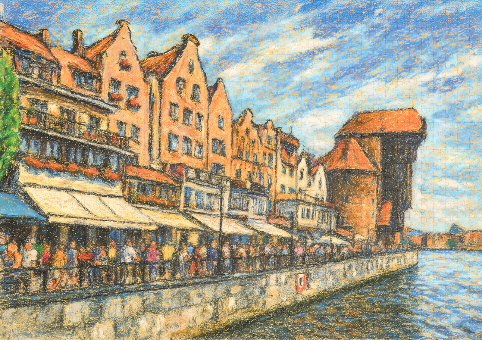raxxa Premium-Puzzle: Pastel drawing of Danzig historic crane gate in daylight – Bild 2