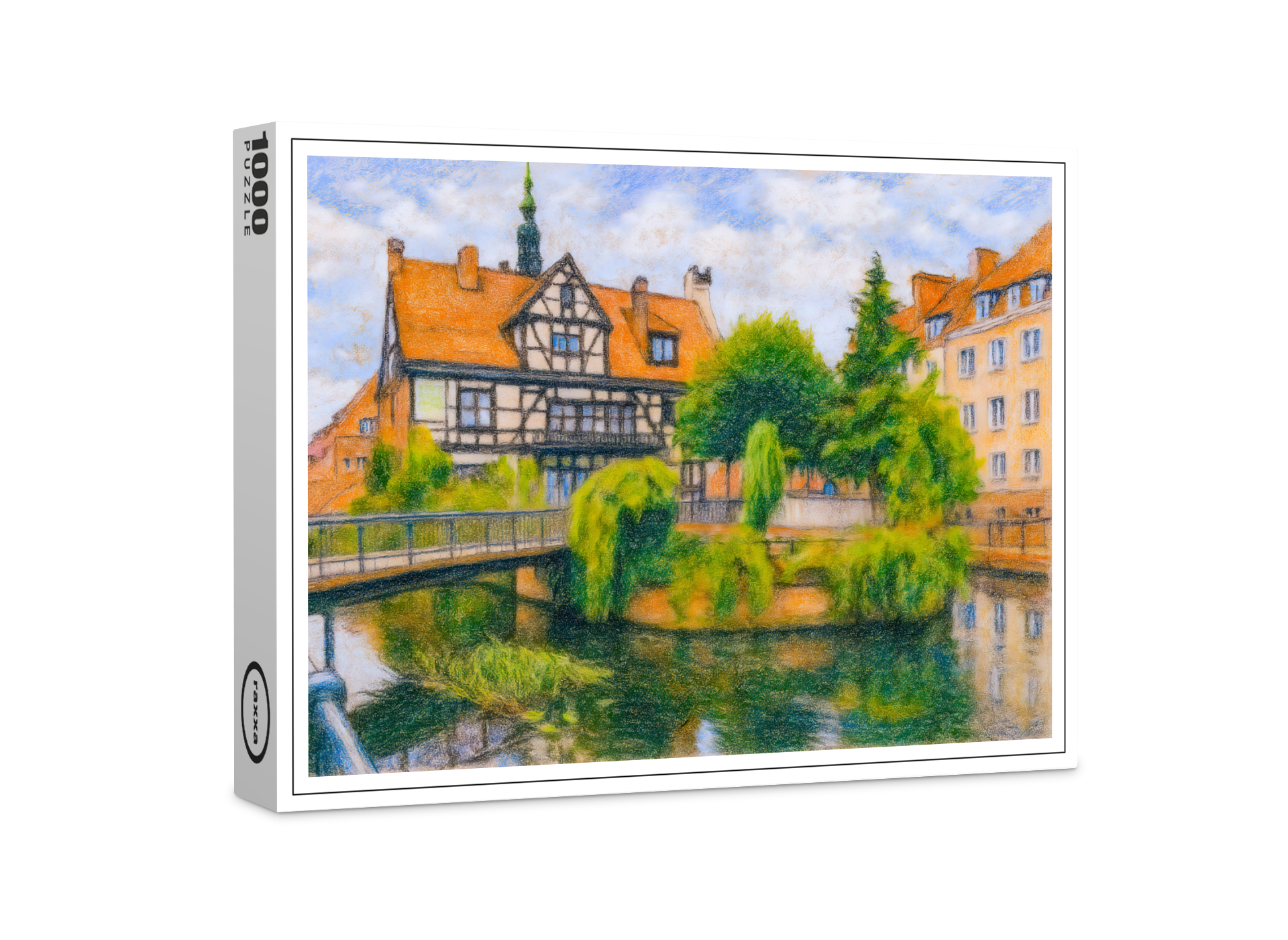 raxxa Premium-Puzzle: Pastel drawing of Danzig’ old mill on Radunia Canal