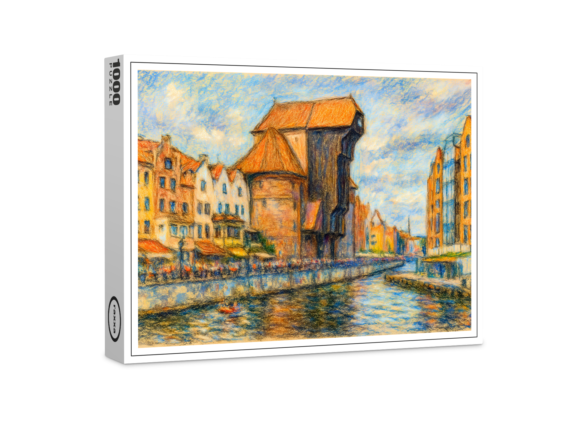 raxxa Premium-Puzzle: Pastel drawing of Danzig historic crane gate in daylight