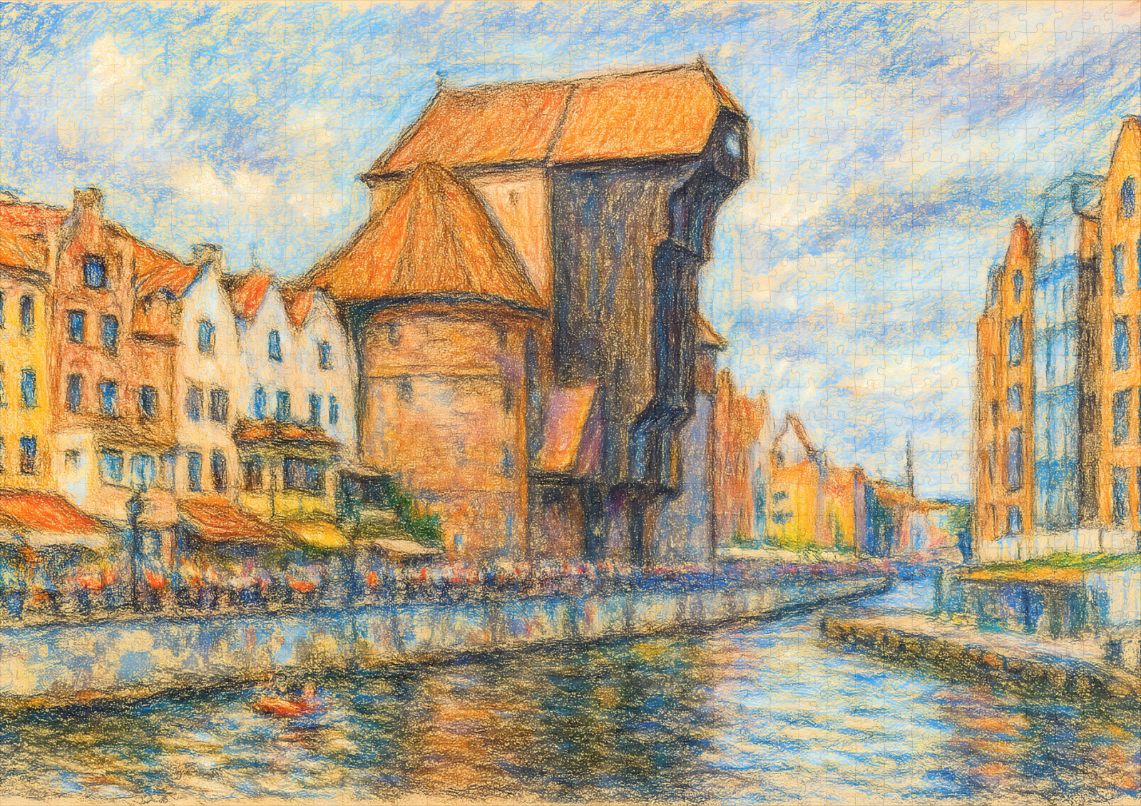 raxxa Premium-Puzzle: Pastel drawing of Danzig historic crane gate in daylight – Image 2