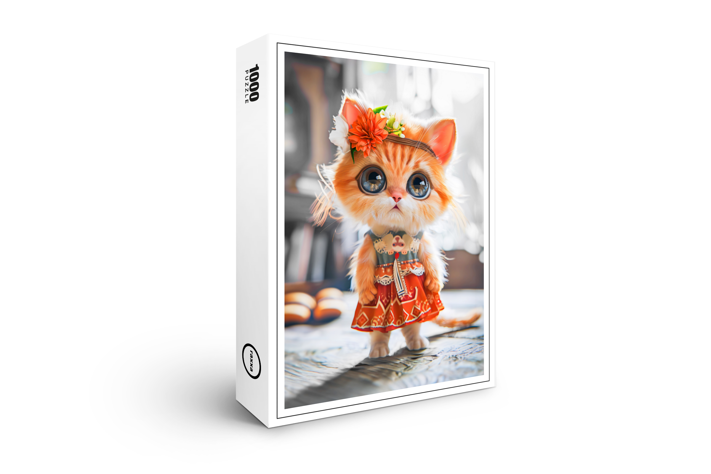 raxxa Premium-Puzzle: Kitten in Red Dress in Room