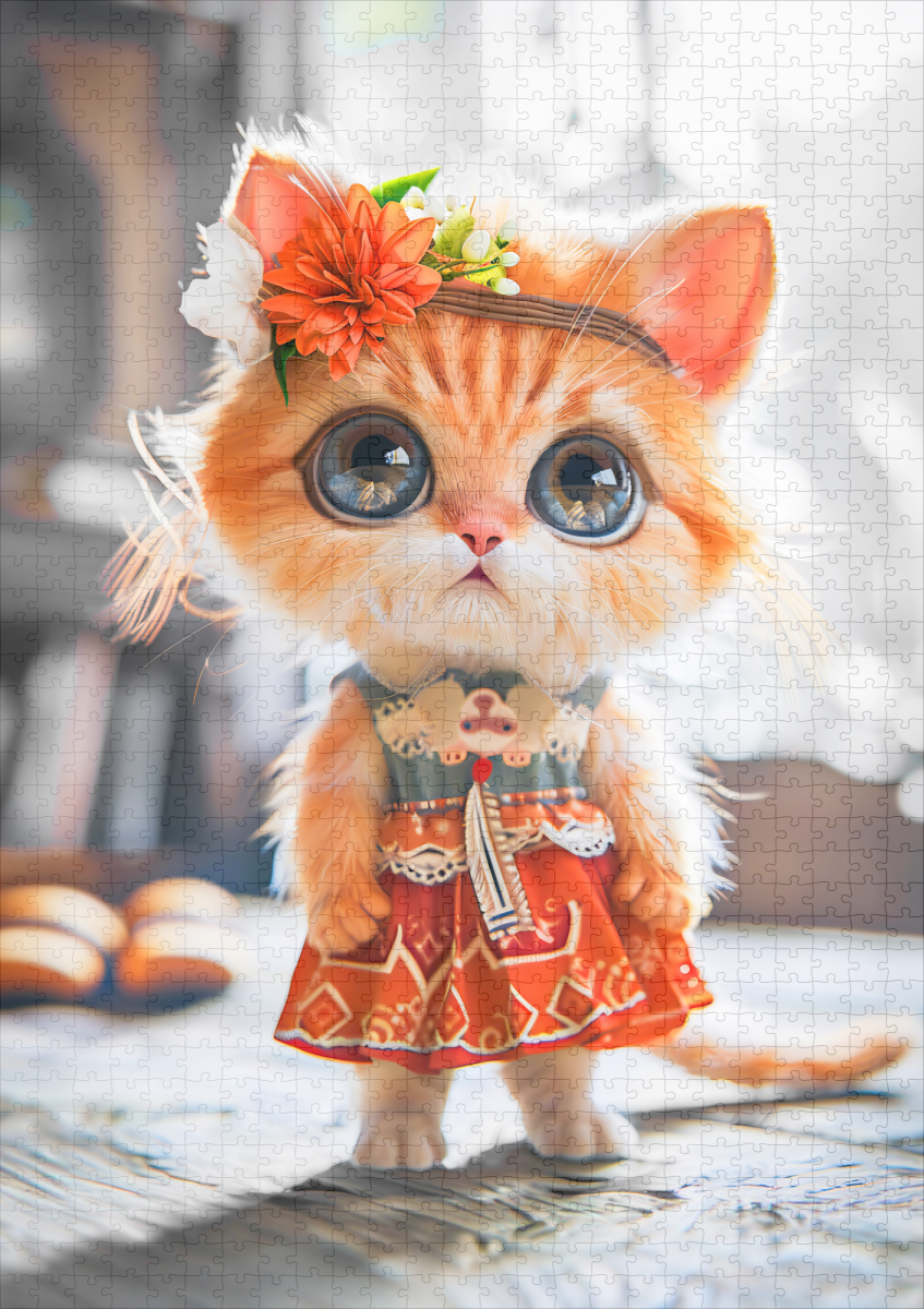 raxxa Premium-Puzzle: Kitten in Red Dress in Room - immagine 2