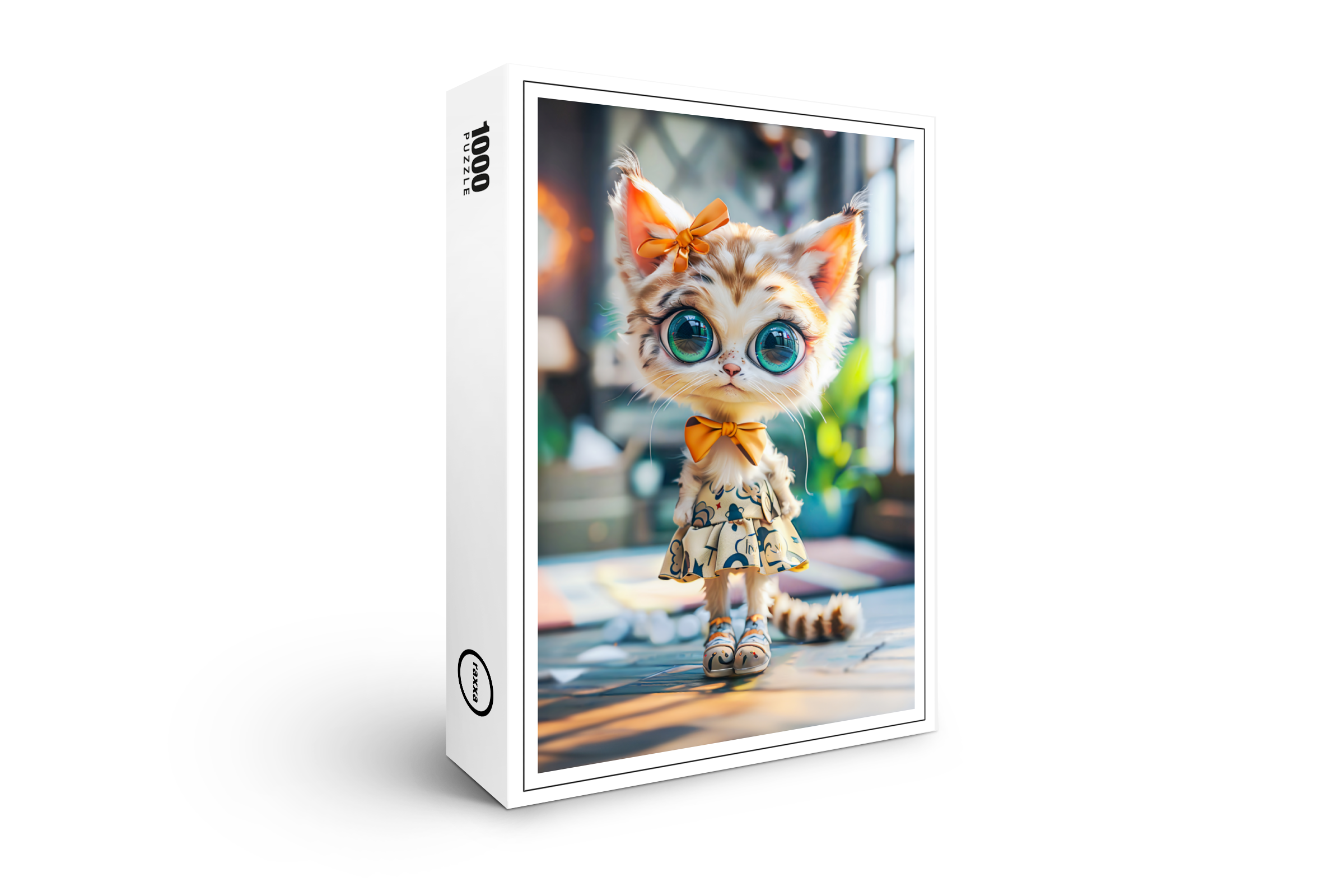 raxxa Premium-Puzzle: Kitten in Patterned Dress Indoors