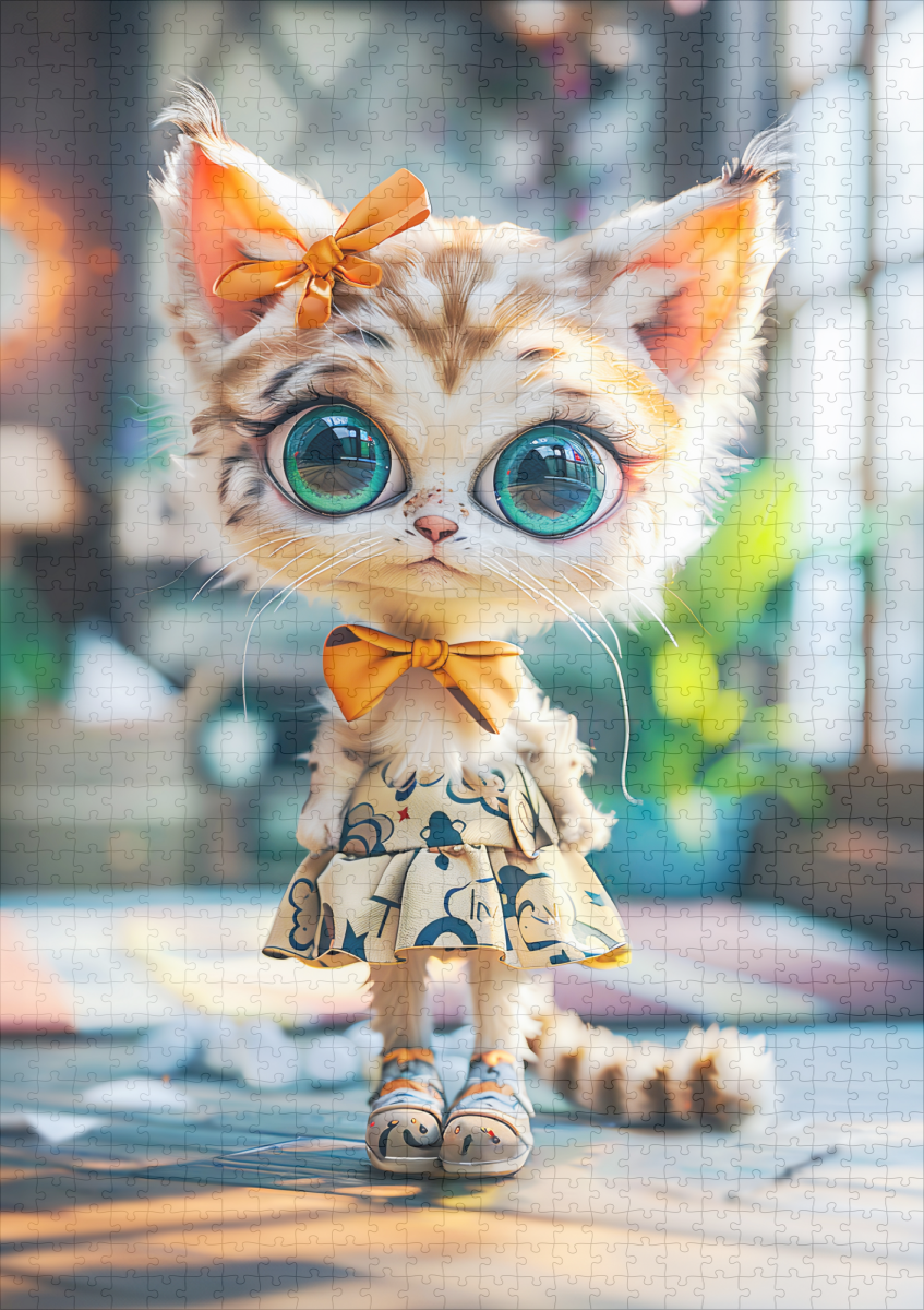 raxxa Premium-Puzzle: Kitten in Patterned Dress Indoors - Imagen 2