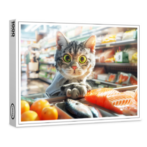 raxxa Premium-Puzzle: Cat shopping in grocery store with produce