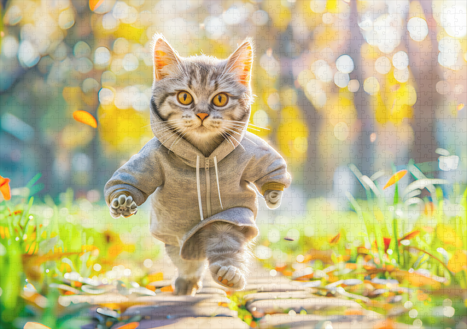 raxxa Premium-Puzzle: Cat in hoodie jogging through green park - immagine 2