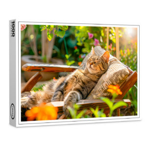 raxxa Premium-Puzzle: Cat sleeping in garden chair among flowers