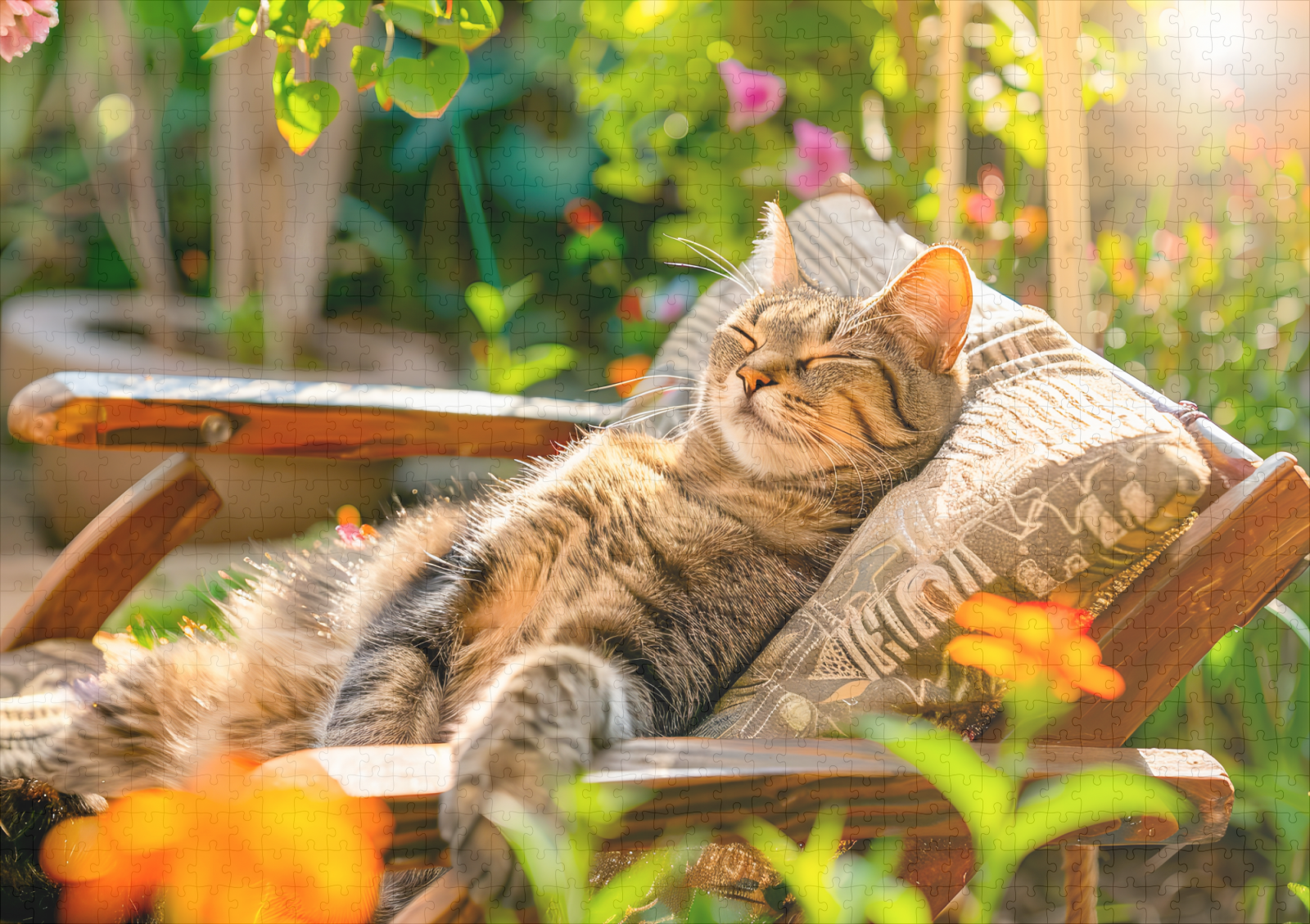 raxxa Premium-Puzzle: Cat sleeping in garden chair among flowers – Bild 2