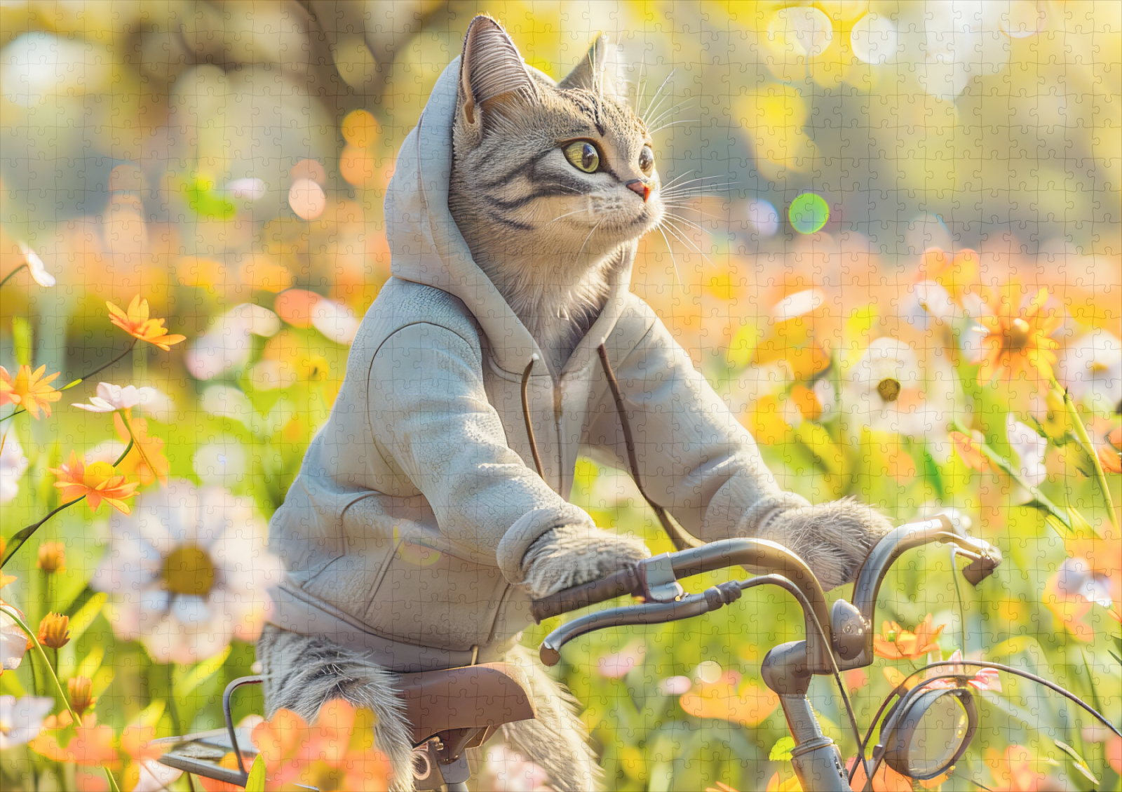 raxxa Premium-Puzzle: Cat in hoodie cycling across summer meadow – Bild 2
