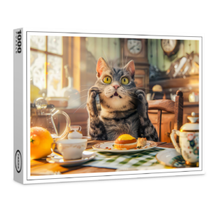 raxxa Premium-Puzzle: Cat at breakfast table with croissants and juice