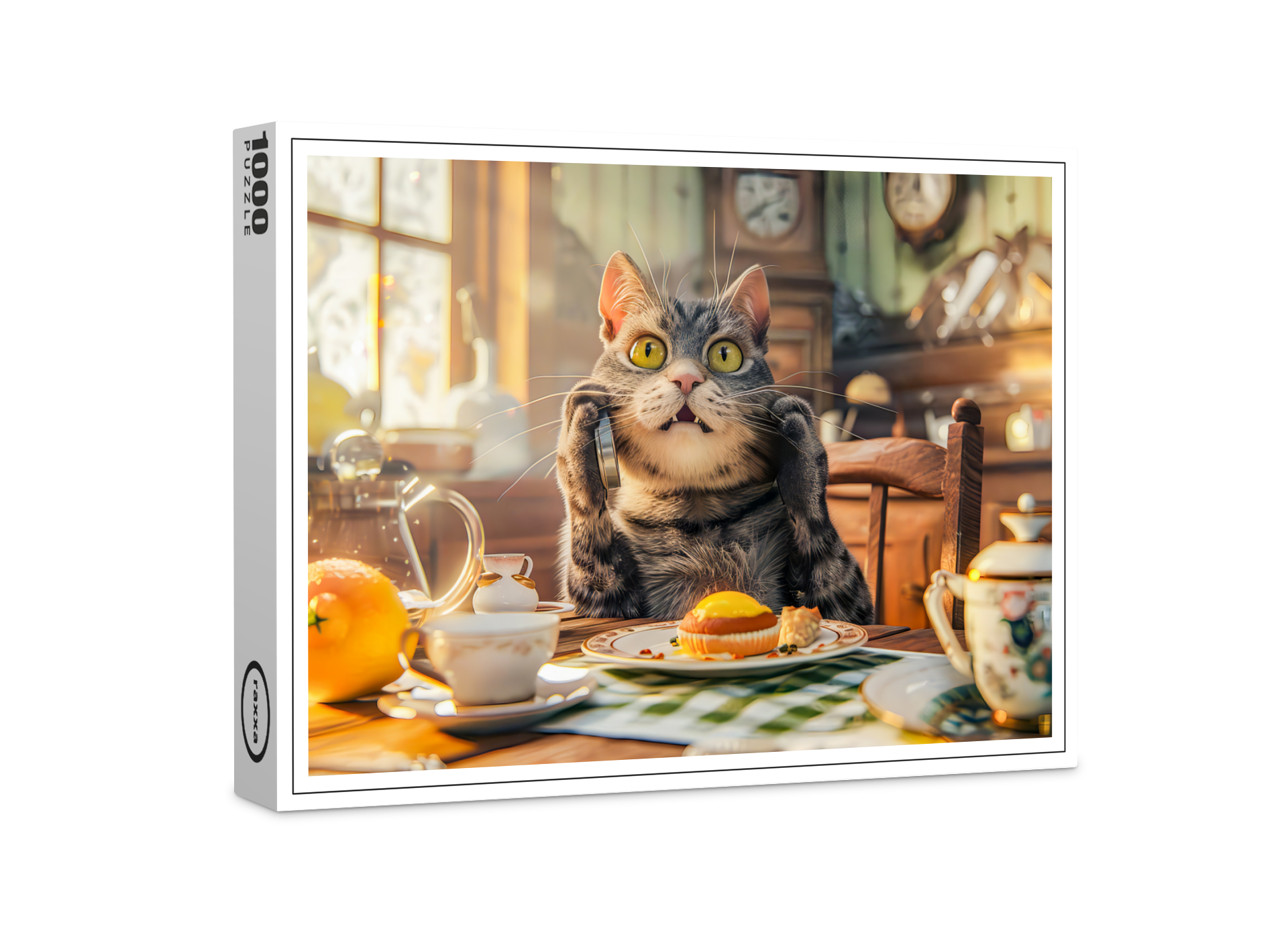 raxxa Premium-Puzzle: Cat at breakfast table with croissants and juice