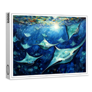 raxxa Premium-Puzzle: Manta Rays in Expressive Ocean Oil Painting