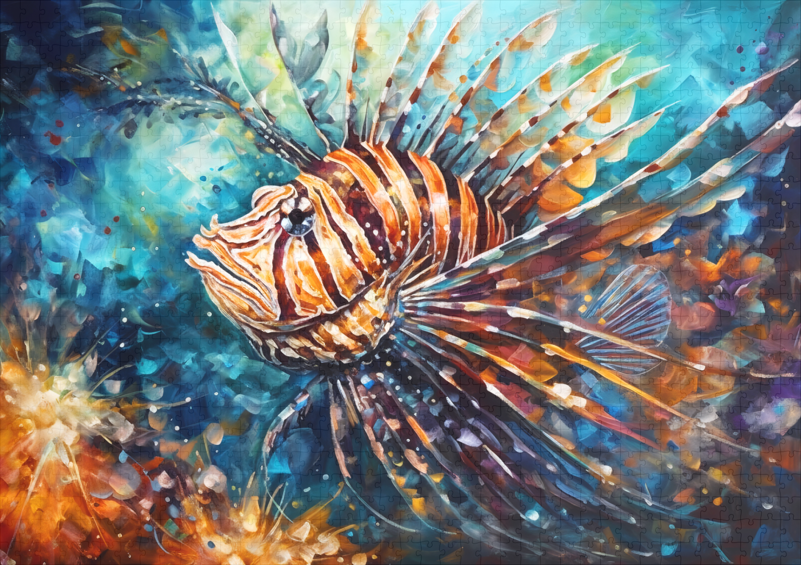 raxxa Premium-Puzzle: Lionfish in Expressive Ocean Oil Painting – Bild 2