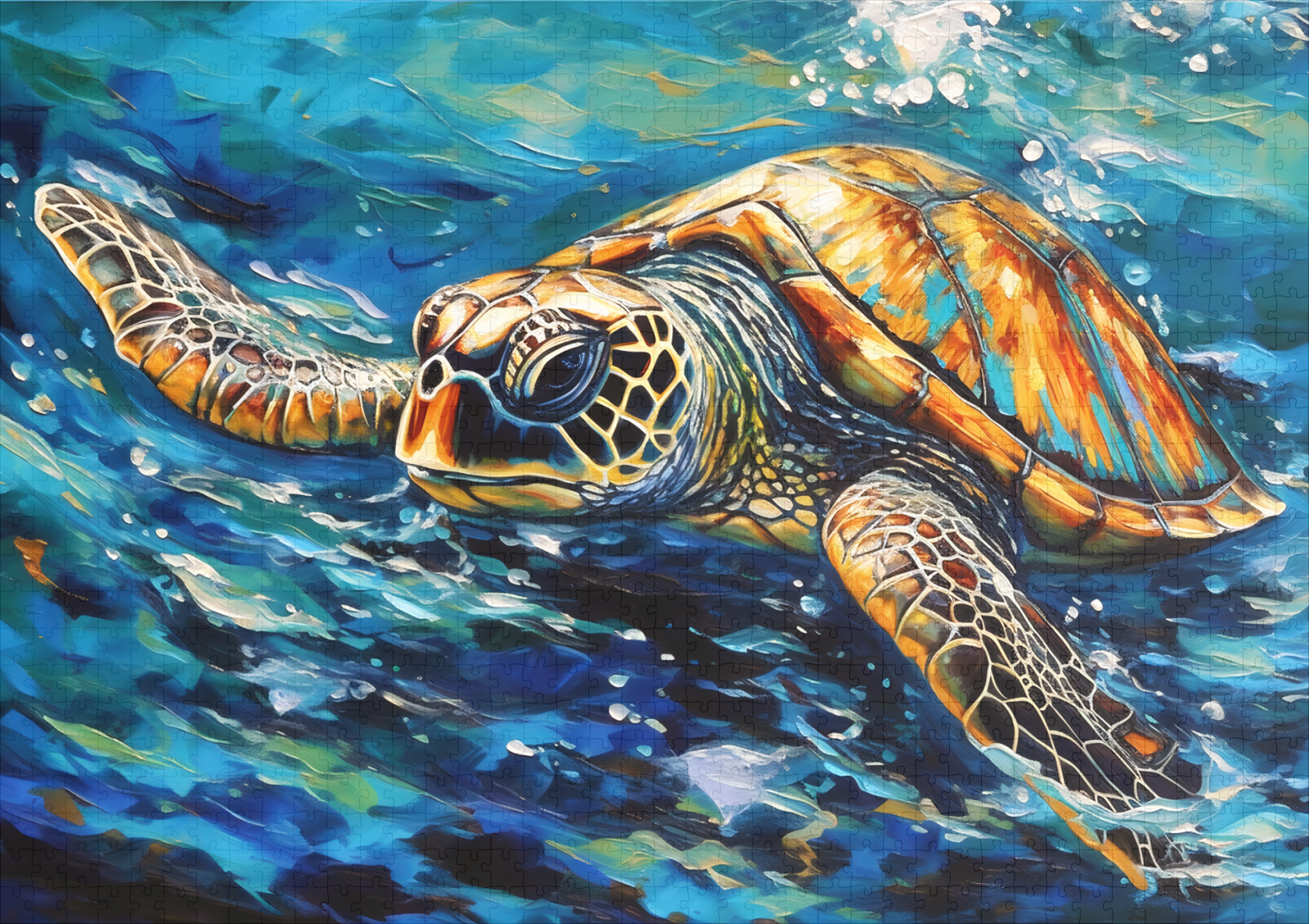 raxxa Premium-Puzzle: Sea Turtle in Expressive Oil Brushwork – Bild 2