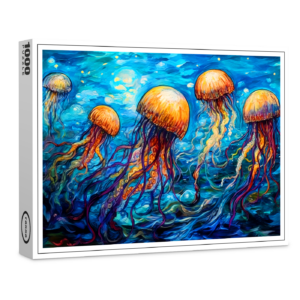 raxxa Premium-Puzzle: Jellyfish in Swirling Underwater Oil Painting