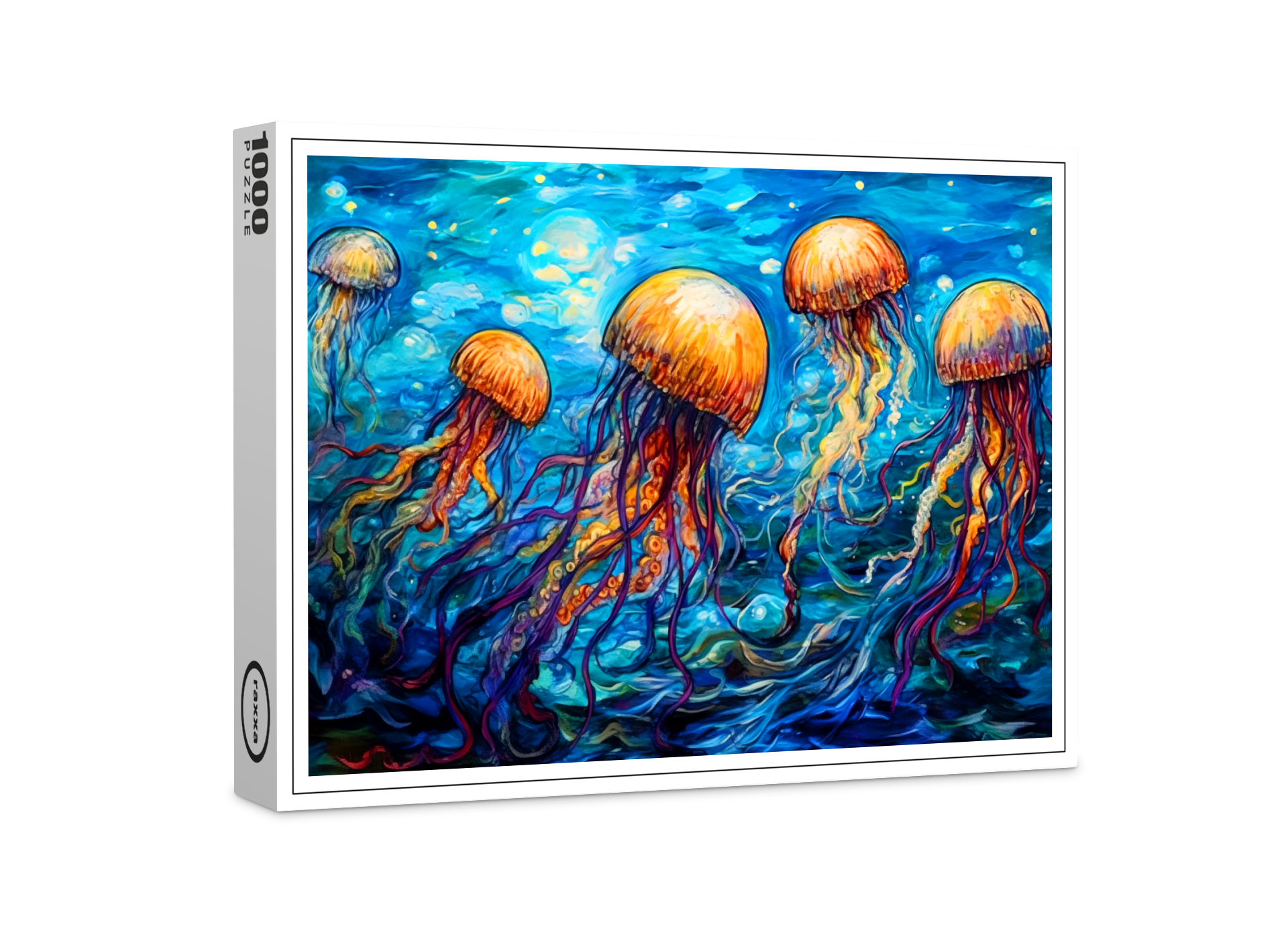 raxxa Premium-Puzzle: Jellyfish in Swirling Underwater Oil Painting