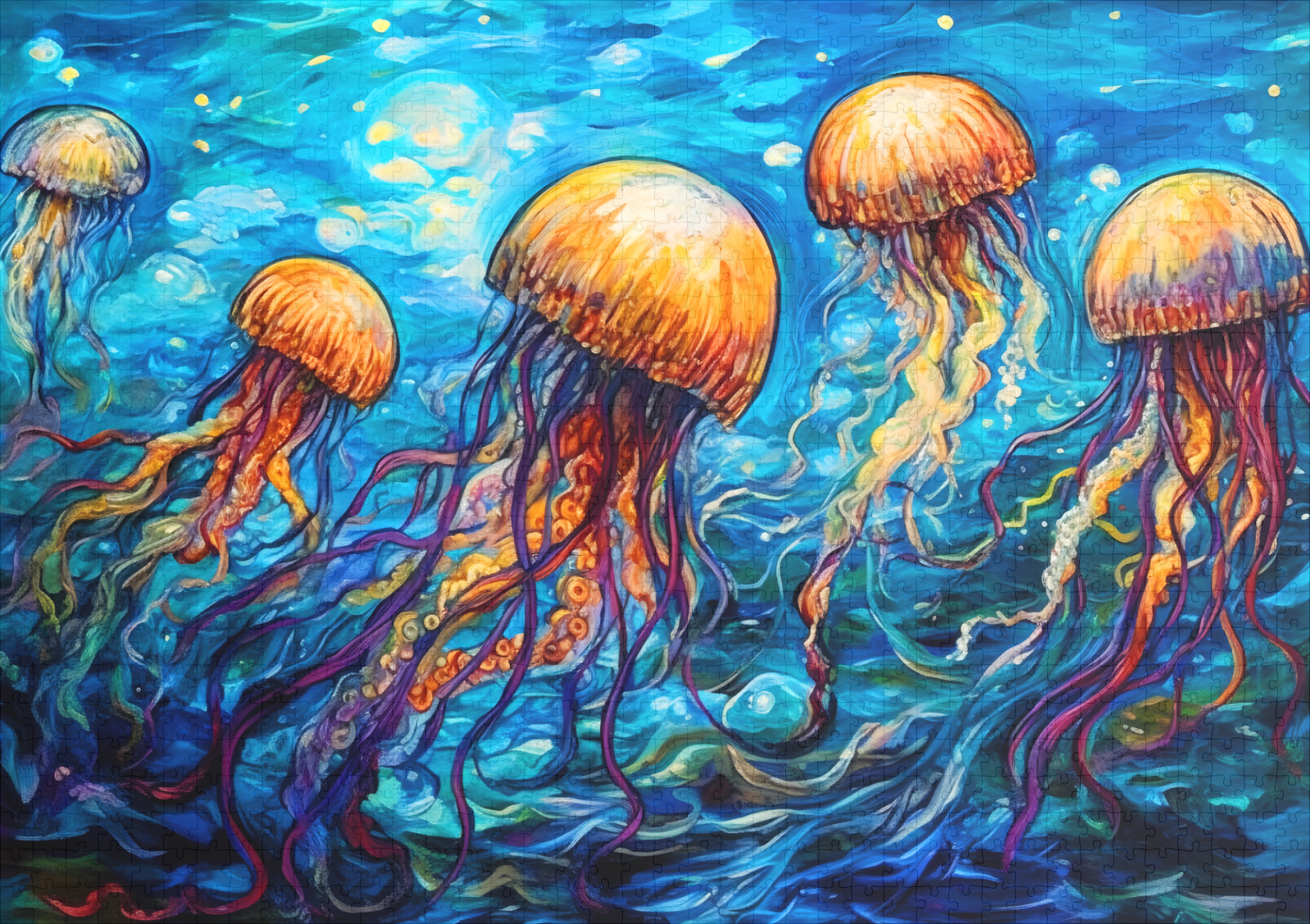 raxxa Premium-Puzzle: Jellyfish in Swirling Underwater Oil Painting - immagine 2
