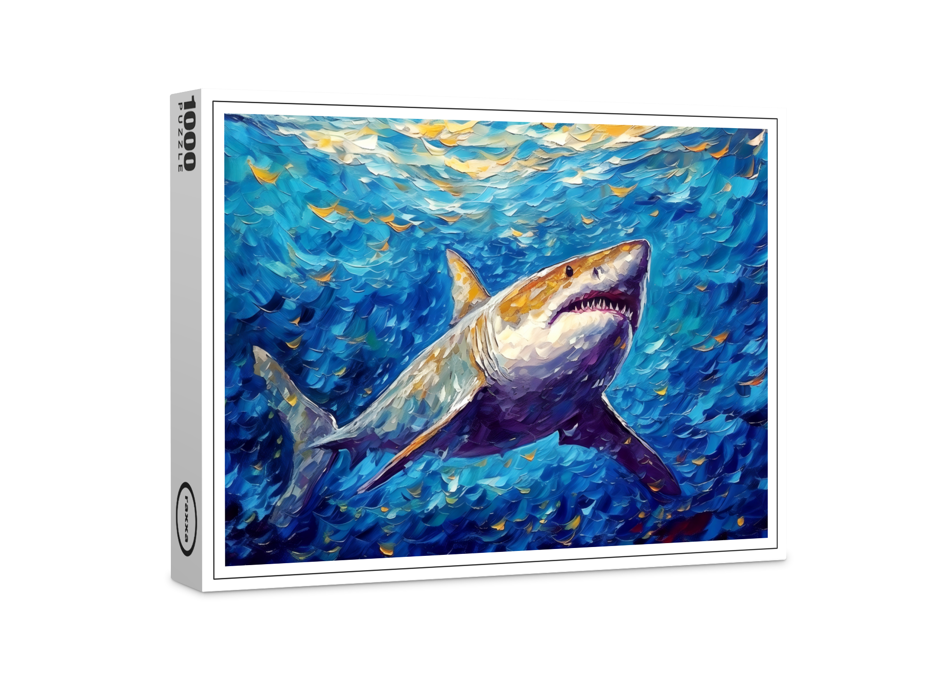 raxxa Premium-Puzzle: Shark in Expressive Underwater Oil Painting