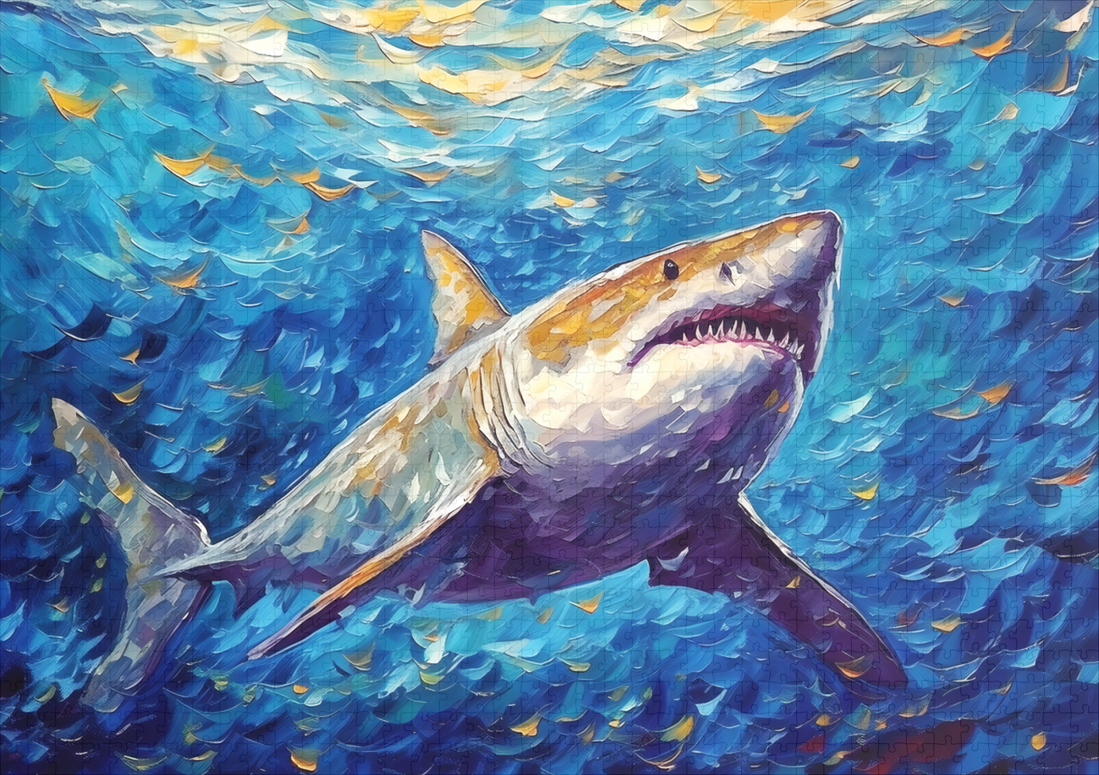 raxxa Premium-Puzzle: Shark in Expressive Underwater Oil Painting – Bild 2