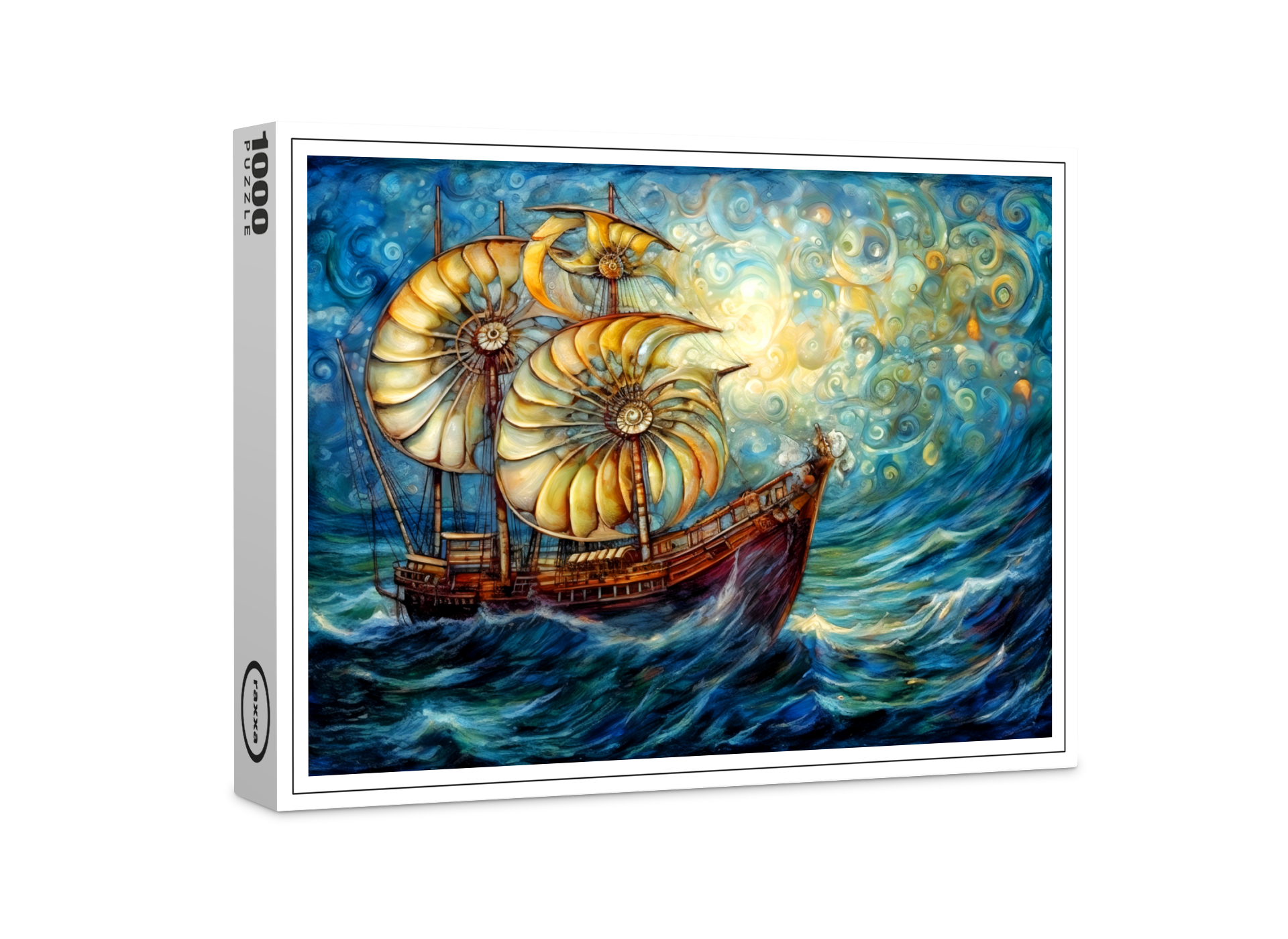 raxxa Premium-Puzzle: Fantastical Nautilus Ship in Swirling Ocean