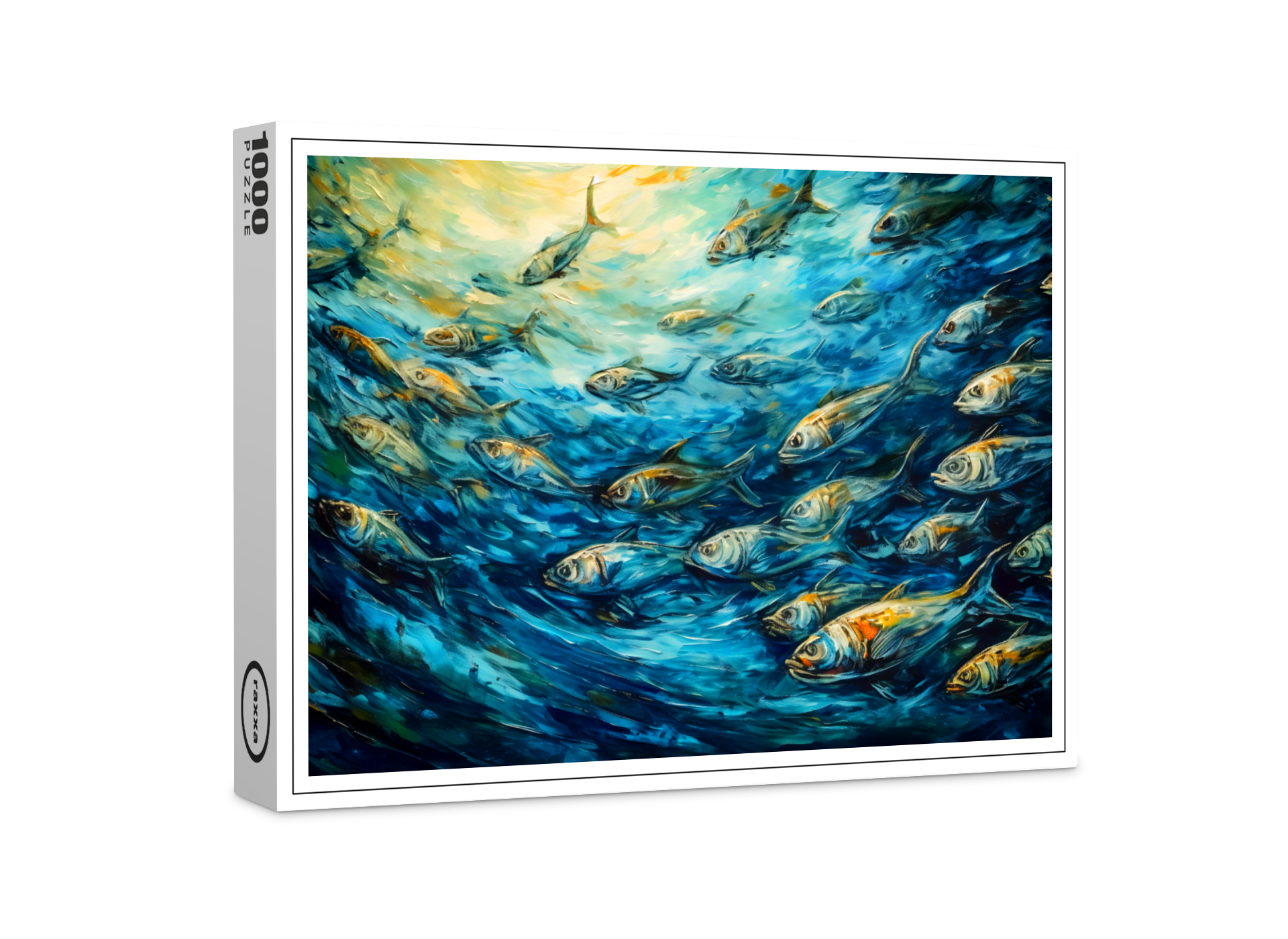 raxxa Premium-Puzzle: School of Fish in Expressive Ocean Painting
