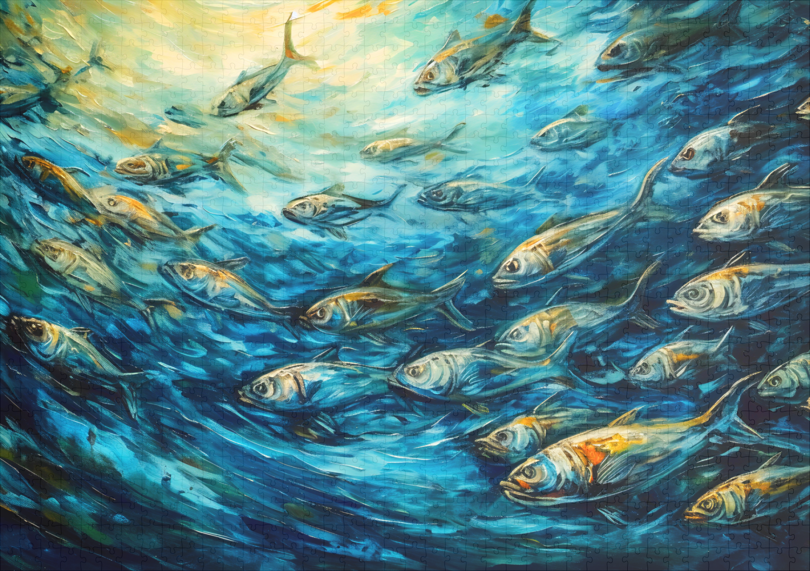 raxxa Premium-Puzzle: School of Fish in Expressive Ocean Painting - immagine 2