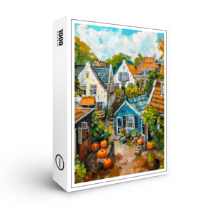 raxxa Premium-Puzzle: Autumn Village with Pumpkins and Cottages Painting