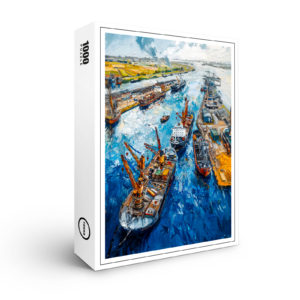 raxxa Premium-Puzzle: Tulip Fields with Barn and Stream Fantasy Painting
