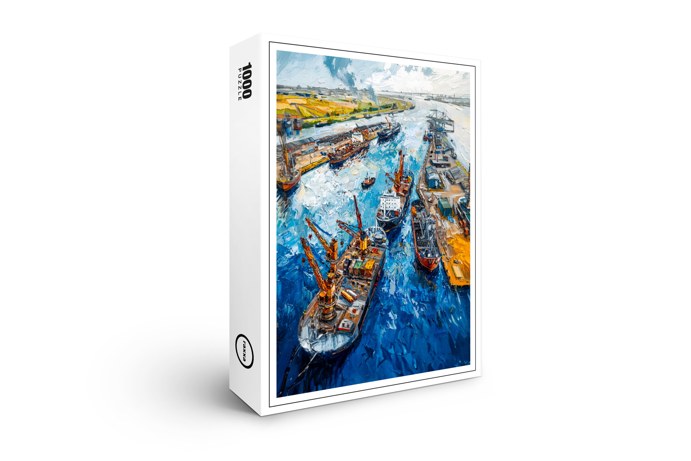 raxxa Premium-Puzzle: Tulip Fields with Barn and Stream Fantasy Painting