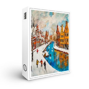 raxxa Premium-Puzzle: Winter Canal with Snowy Streets and Colorful Houses Painting