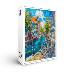 raxxa Premium-Puzzle: Canal with Bicycles and Colorful Houses Painting