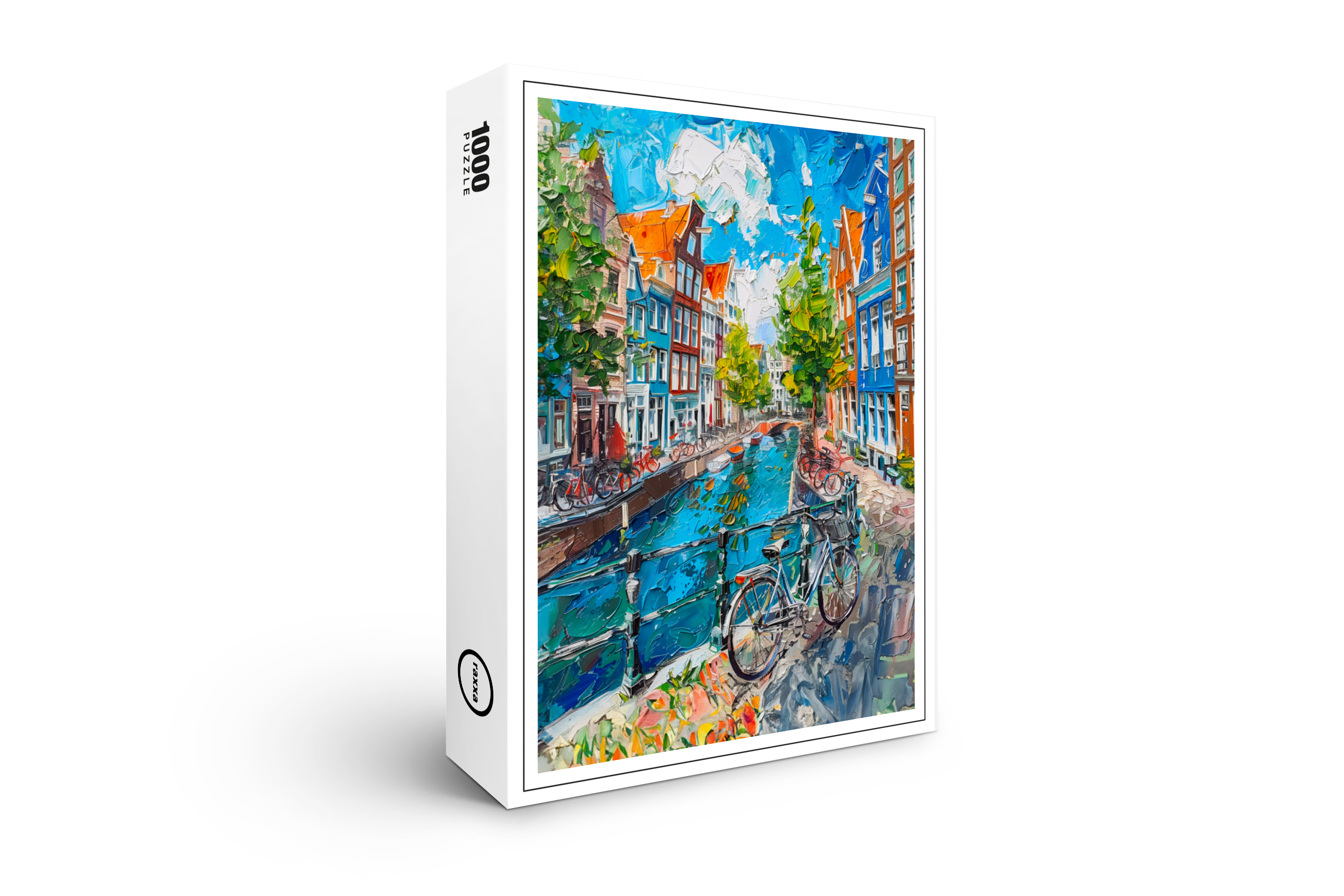 raxxa Premium-Puzzle: Canal with Bicycles and Colorful Houses Painting