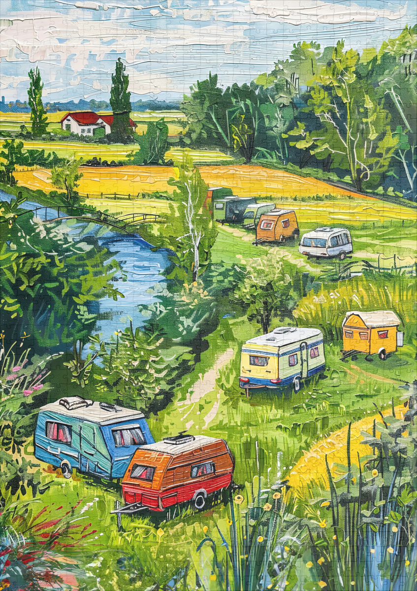 raxxa Premium-Puzzle: Camper Vans by Tulip Fields Fantasy Painting - immagine 2