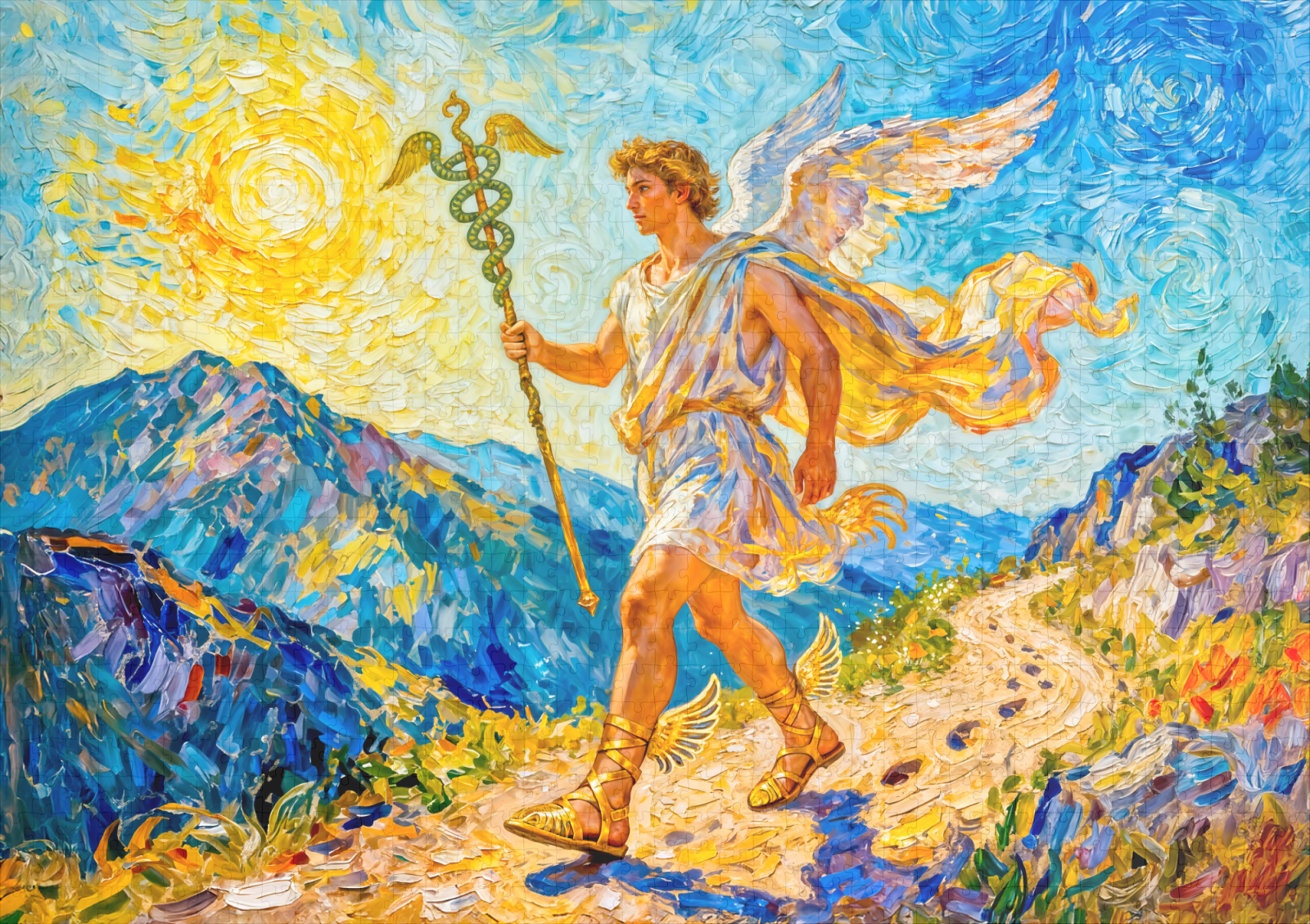 raxxa Premium-Puzzle: Hermes with Winged Staff and Sandals Walking a Sacred Path - Image 2