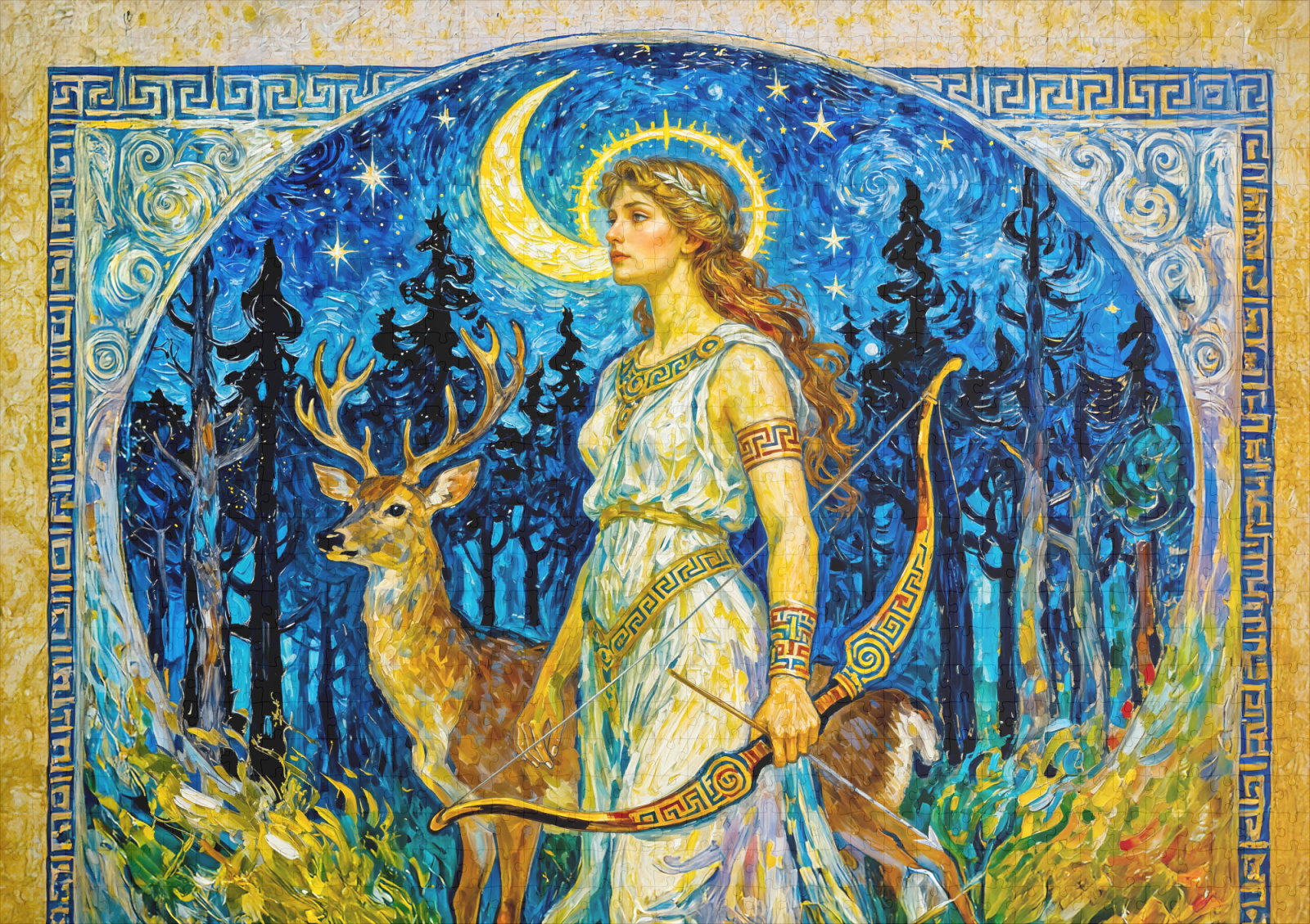 raxxa Premium-Puzzle: Artemis with Deer and Bow in a Starry Forest Night - Image 2
