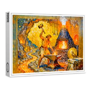 raxxa Premium-Puzzle: Hephaestus in Forge with Hammer, Anvil, Volcano Furnace and Lava Flow