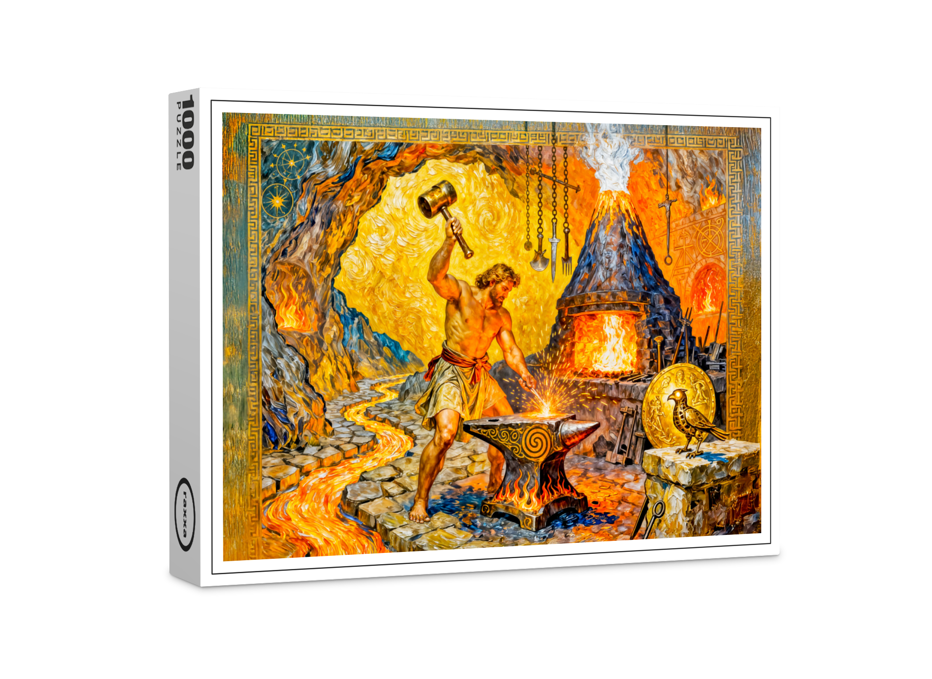 raxxa Premium-Puzzle: Hephaestus in Forge with Hammer, Anvil, Volcano Furnace and Lava Flow
