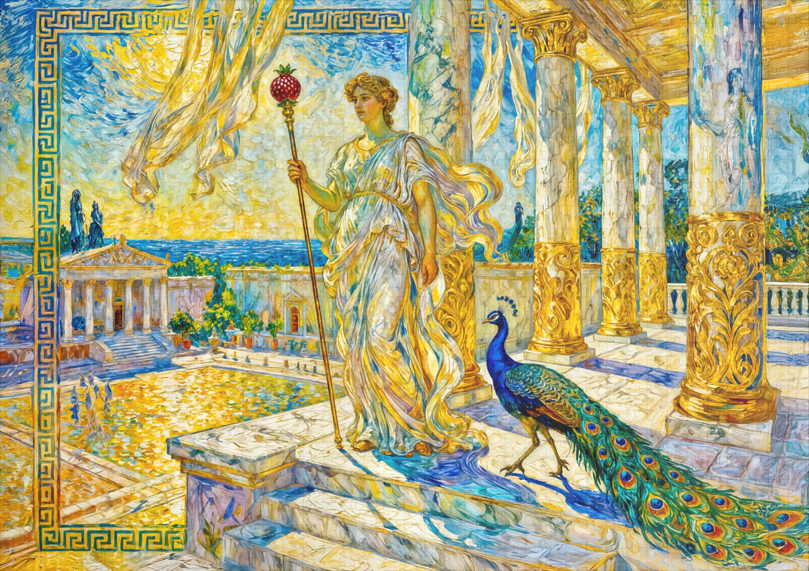 raxxa Premium-Puzzle: Hera with Peacock and Pomegranate Scepter in Temple Hall - Image 2