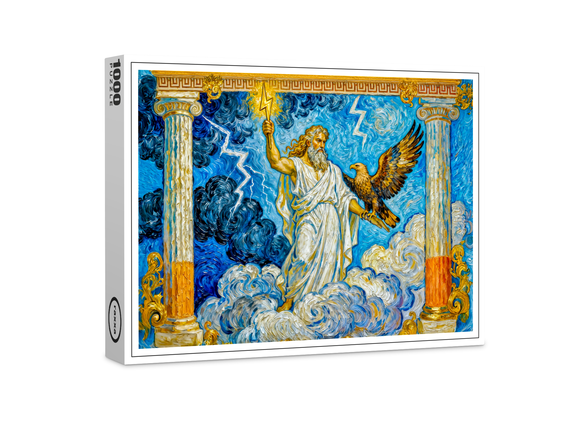 raxxa Premium-Puzzle: Zeus with Eagle and Lightning in Temple Gate Among Clouds
