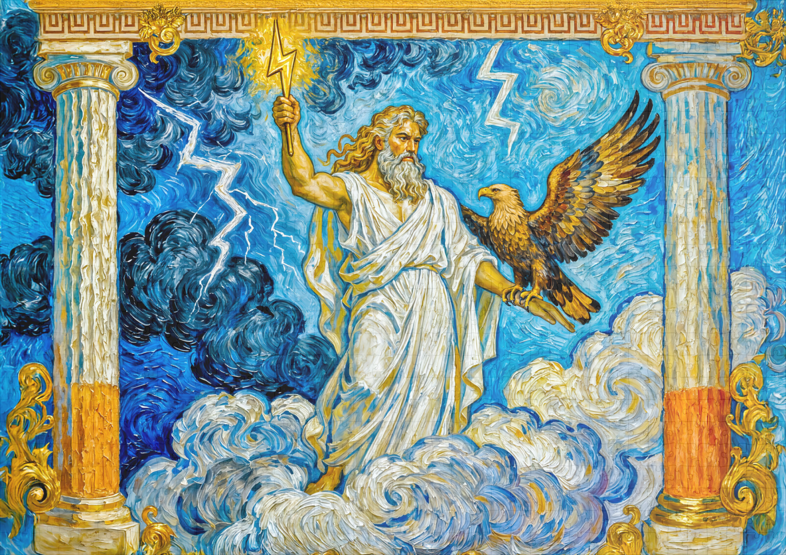 raxxa Premium-Puzzle: Zeus with Eagle and Lightning in Temple Gate Among Clouds – Image 2