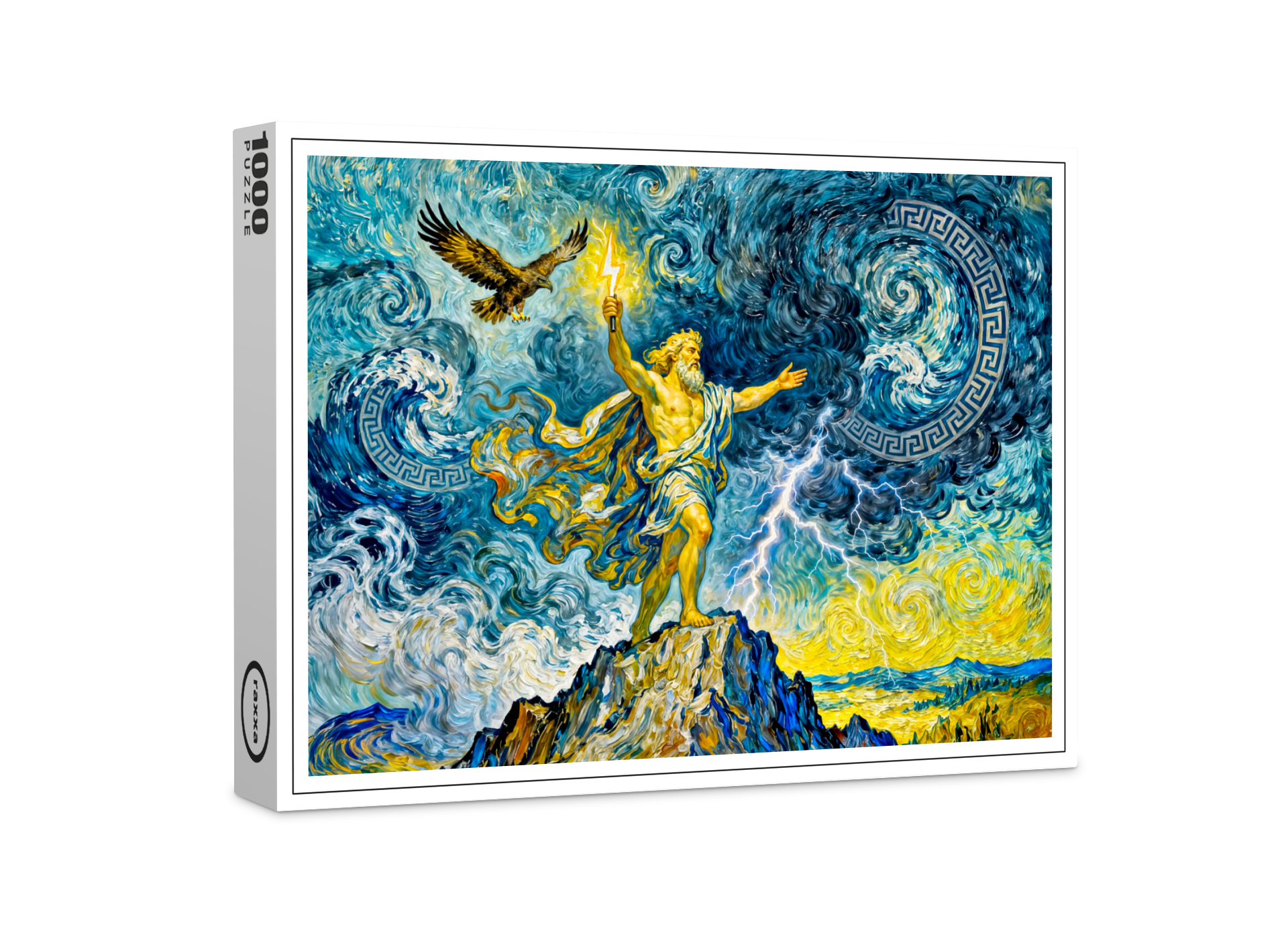 raxxa Premium-Puzzle: Zeus on Stormy Rocks with Lightning Bolt and Eagle Above