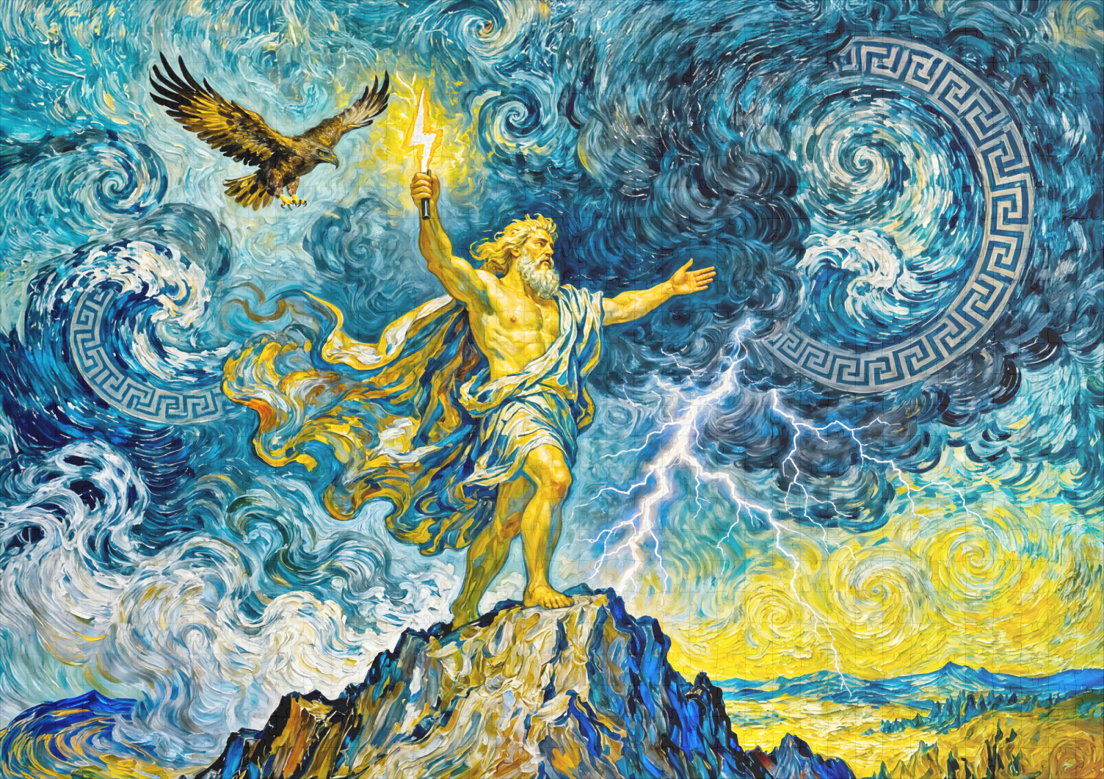 raxxa Premium-Puzzle: Zeus on Stormy Rocks with Lightning Bolt and Eagle Above - Imagen 2
