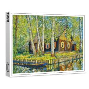 raxxa Premium-Puzzle: Impressionist Spreewald House by a Quiet Canal with Wooden Boat