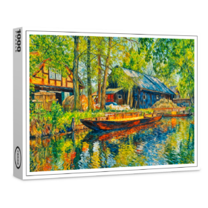 raxxa Premium-Puzzle: Impressionist Spreewald Farmhouse with Wooden Boat by the Canal