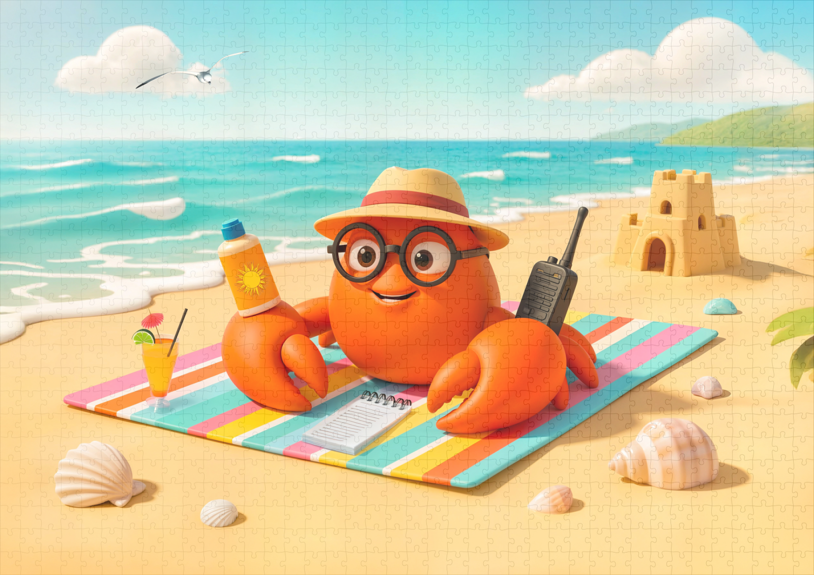 raxxa Premium-Puzzle: Spy Crab Relaxing On Beach With Mission Gear - immagine 2