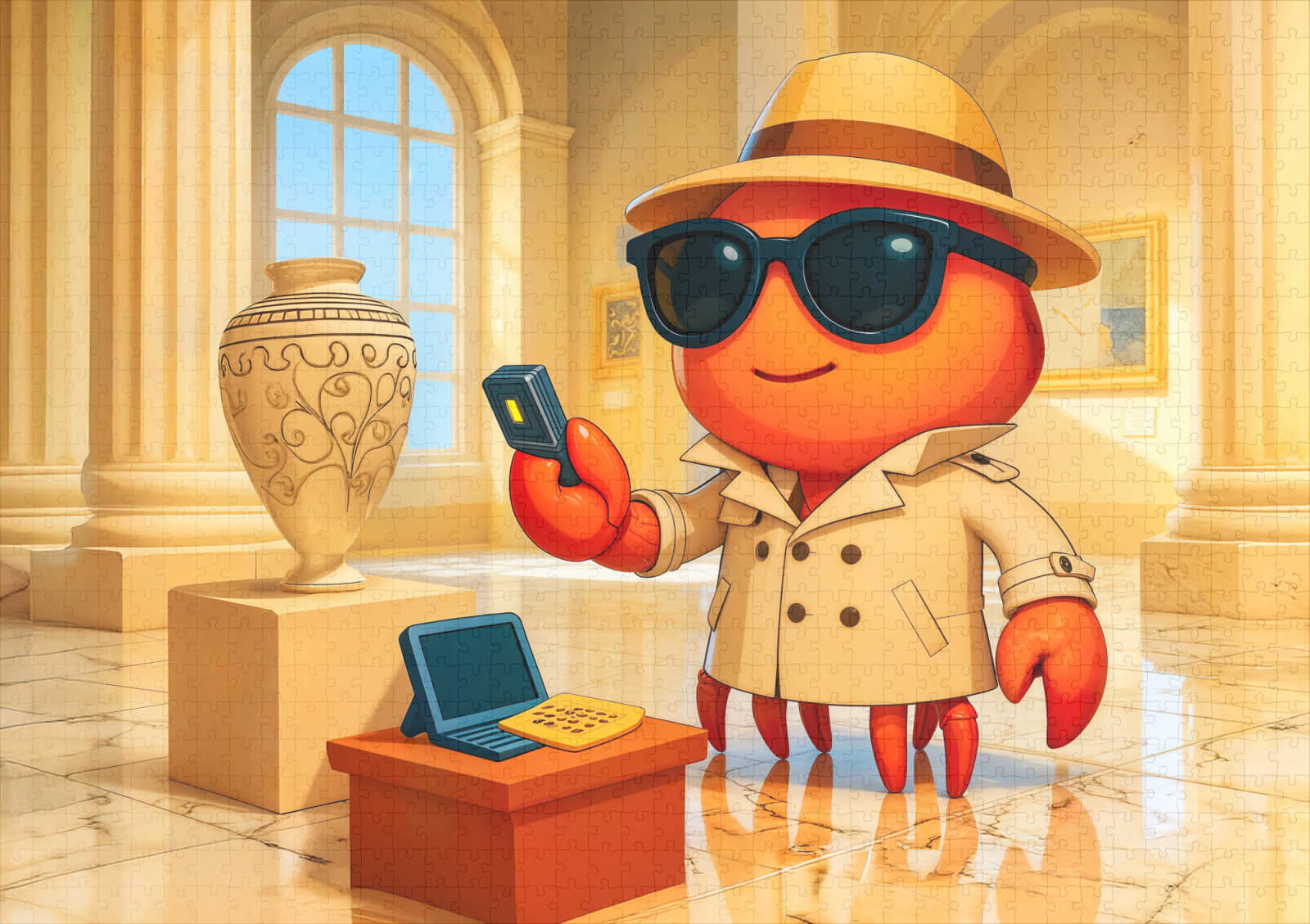 raxxa Premium-Puzzle: Spy Crab Analyzing Data In Museum Exhibit – Bild 2