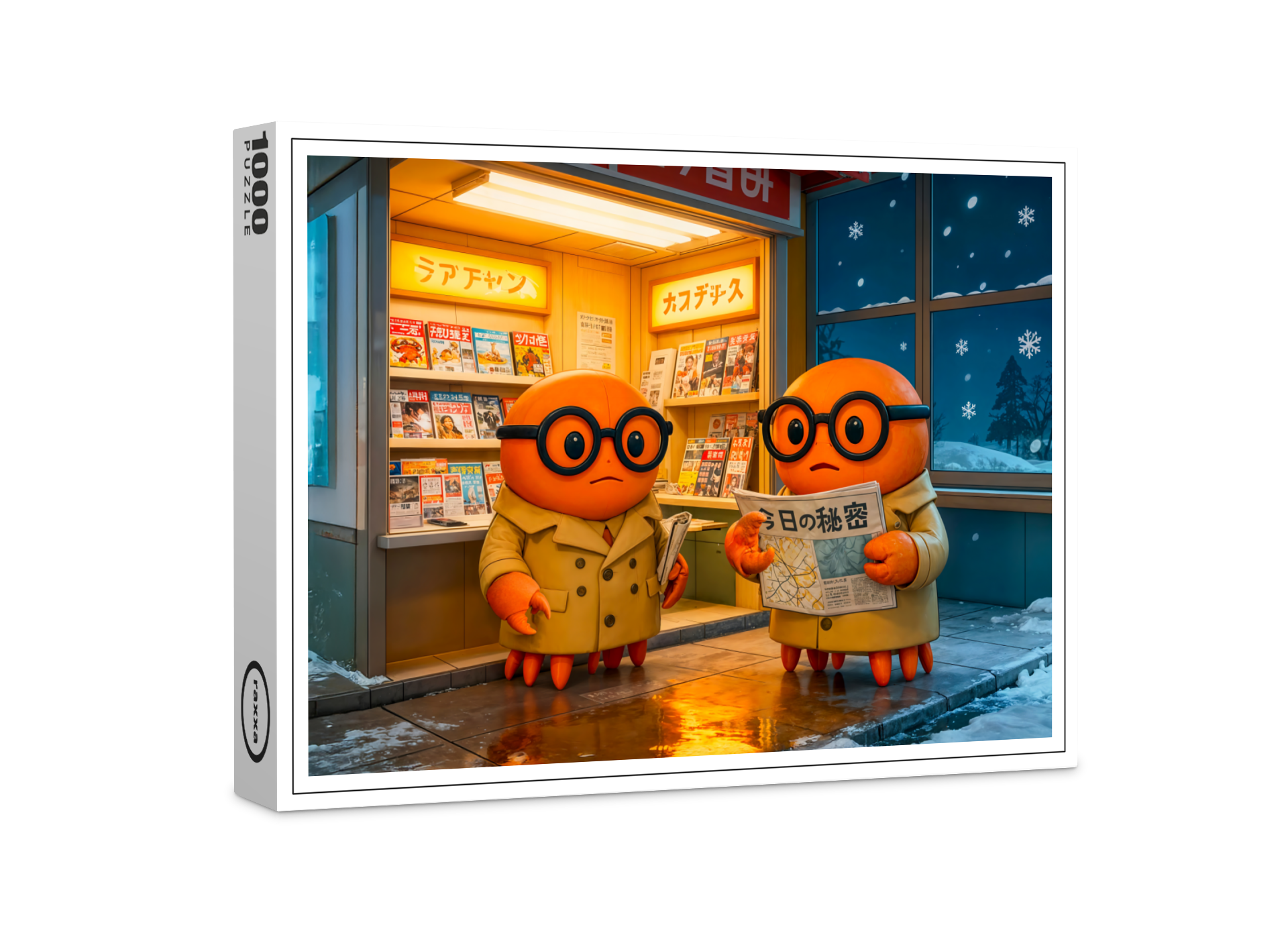raxxa Premium-Puzzle: Spy Crabs Investigating Colorful Japanese Newsstand Scene